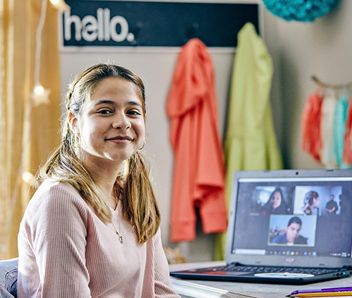 Student attending an online class